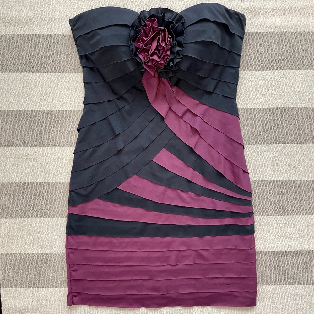 Arden B Y2K Dress Strapless Mini Dress - Bandage Dress, Raw Edge, Flower Detail